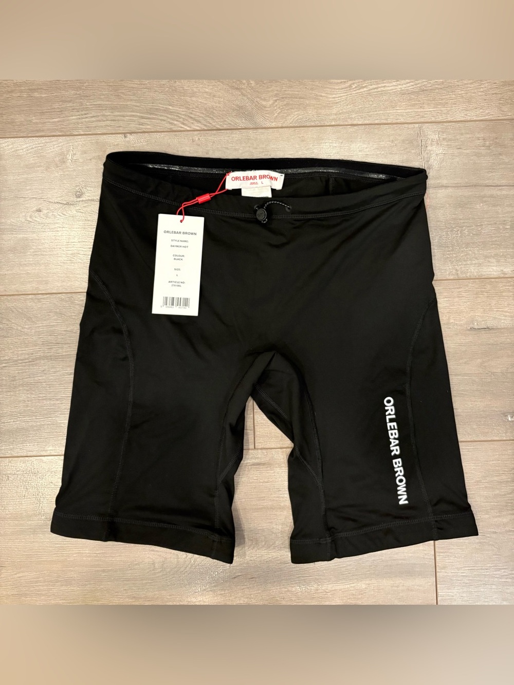 NWT Orlebar Brown Black Daymer Hot Mid Length Logo Swim Shorts Size L